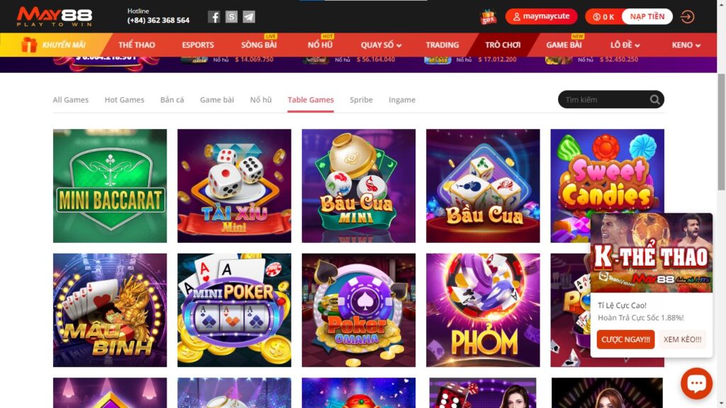 Hình ảnh table games May88