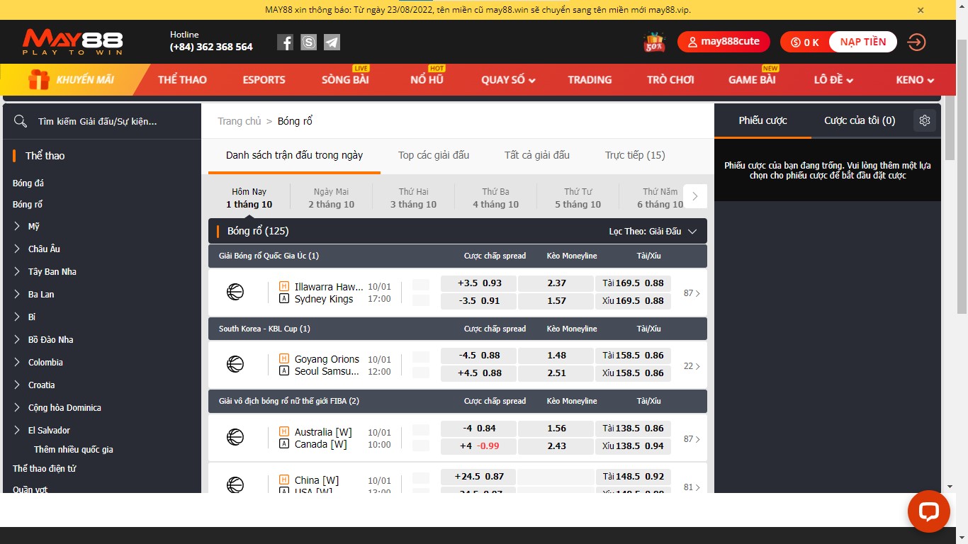 Cá độ bóng rổ May88