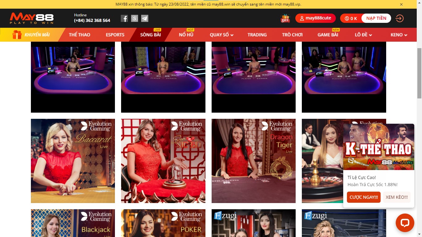 game bai doi thuong hay live casino May88