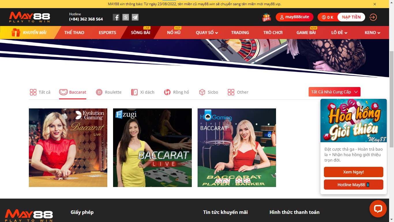 Top game live casino sòng bài May88 hot nhất hiện nay