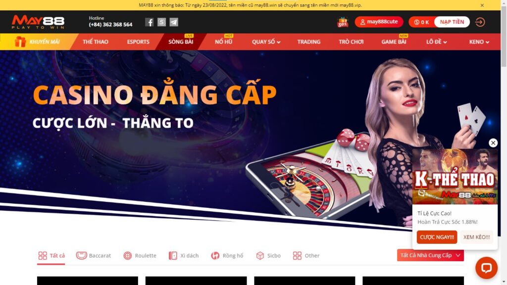 Top game live casino sòng bài May88 hot nhất hiện nay