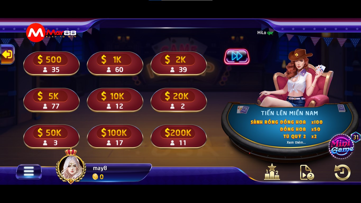 Bàn cược tiến lên tại May88 luôn đông đúc người chơi
