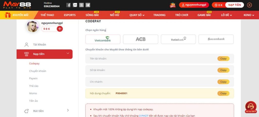 Chi tiết các bước để nạp tiền vào tài khoản cá cược vô cùng đơn giản 