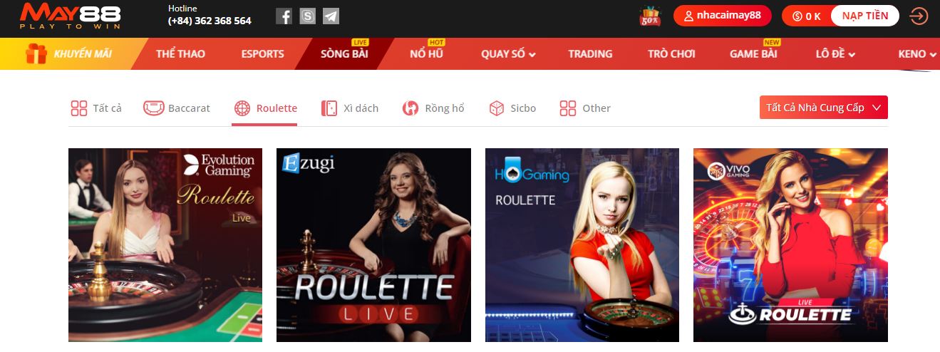 Cá cược Roulette tại nhà cái May88 club