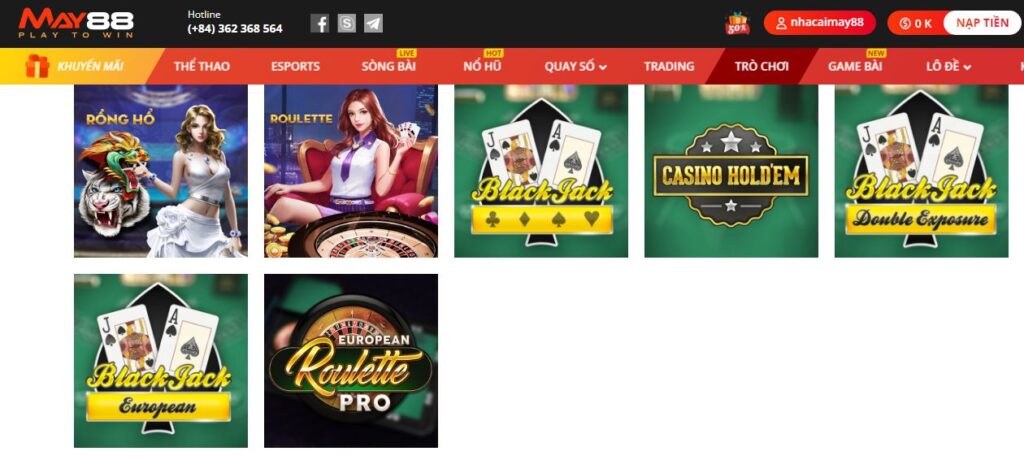 Khám phá kho game Casino với game bài Blackjack của May88