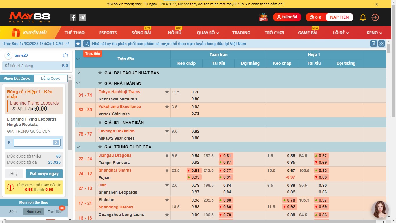 cược bóng rổ May88